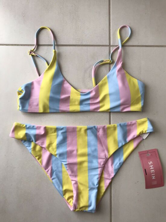 SHEIN Other - Shein Swim Women M Bikini Swimsuit Multicolor Striped Padded Bra Swimwear NWT